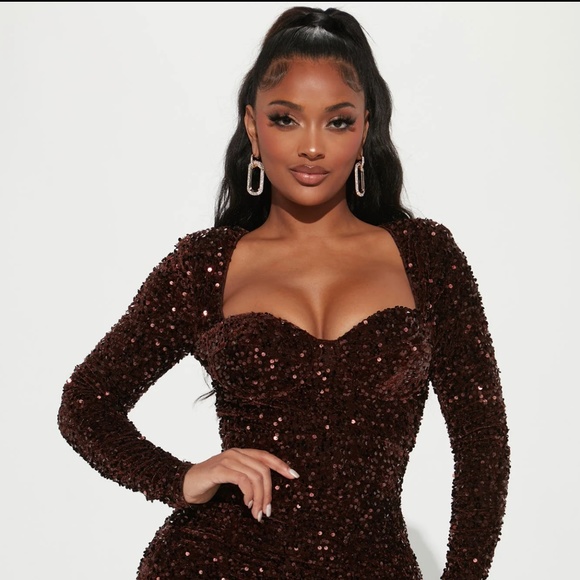 Soleil Sequin Mini Dress - Brown - Picture 1 of 3